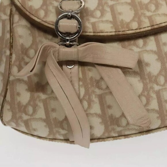 Christian Dior Trotter Canvas Romantic Hand Bag PVC Beige Silver Auth 100673 - Picture 10 of 16